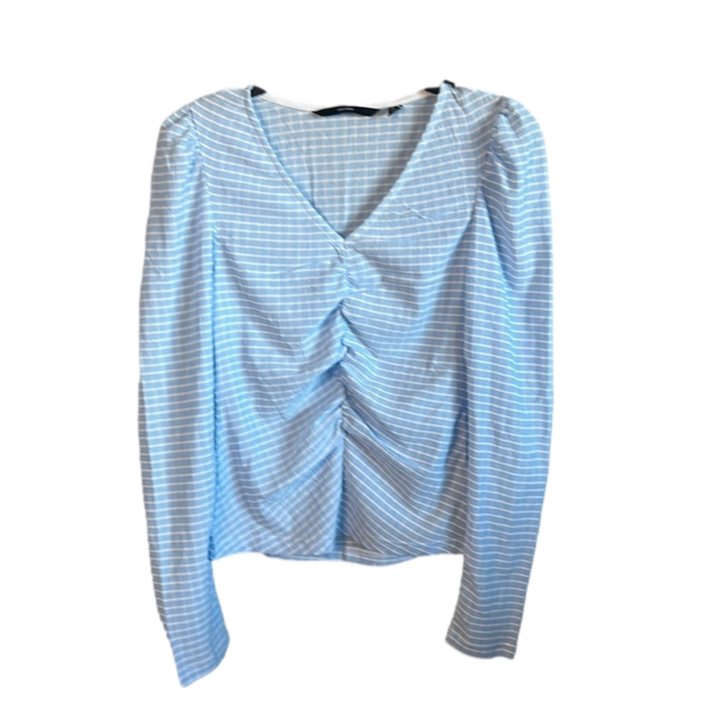 Vero Moda Baby Blue Ruched V-Neck Long Sleeve Top Size XS! NWT Puff Shoulder